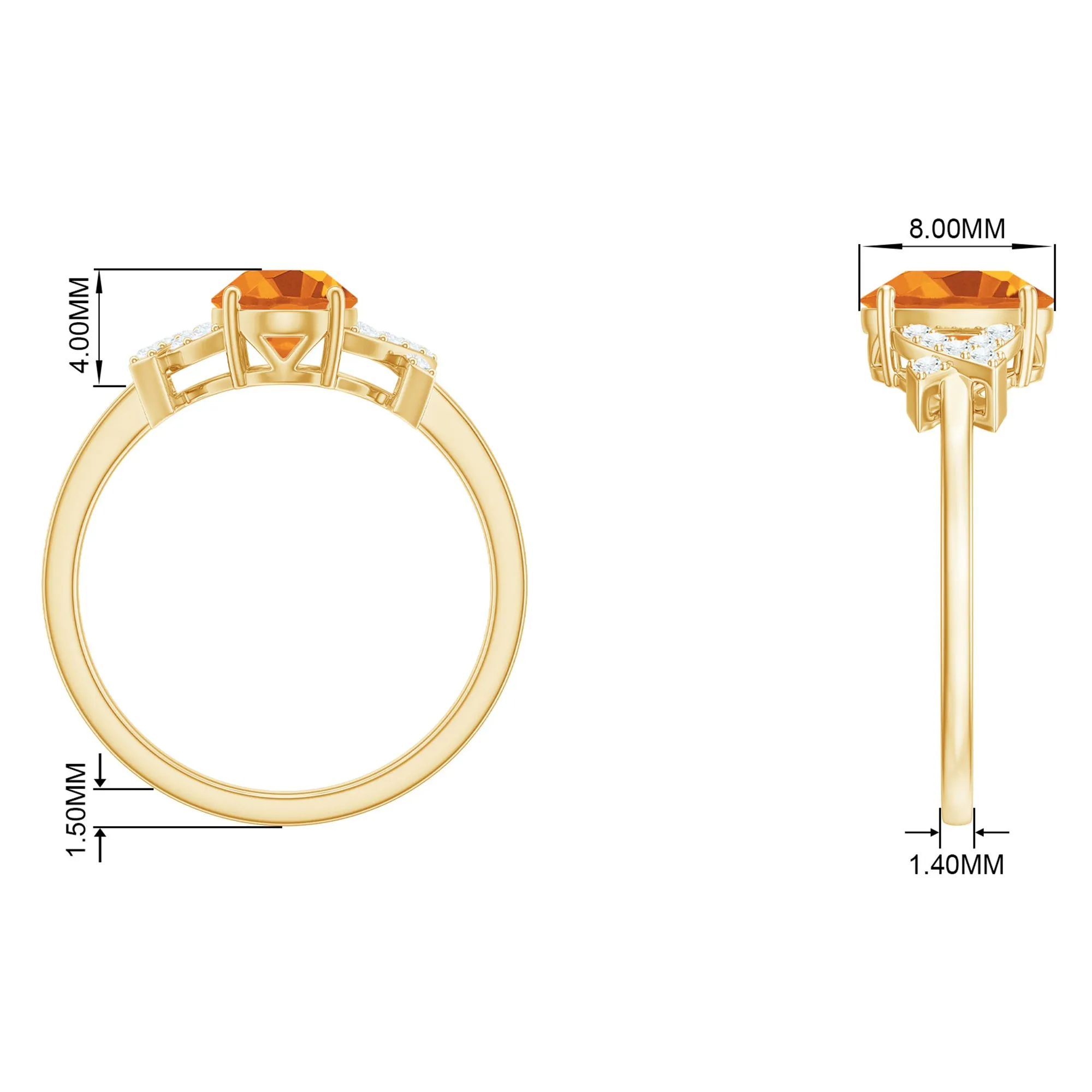 Split Shank Oval Citrine and Diamond Solitaire Engagement Ring