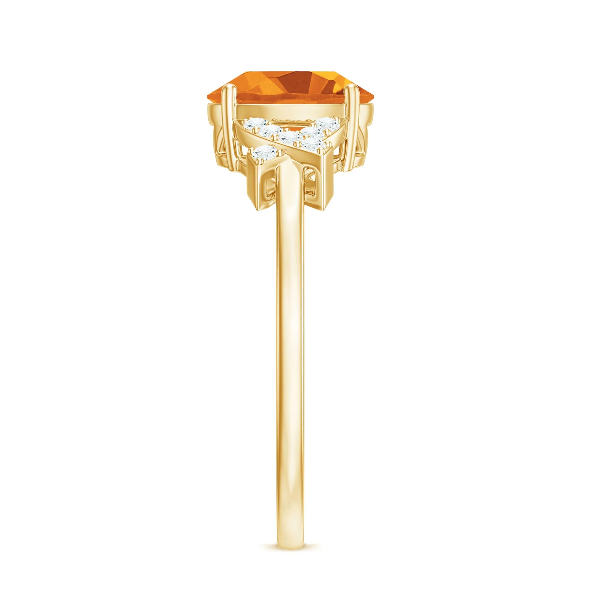 Split Shank Oval Citrine and Diamond Solitaire Engagement Ring