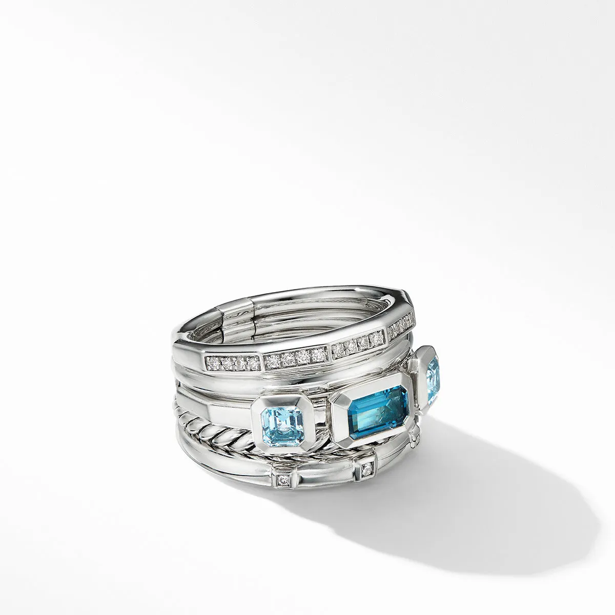 Stax Five Row Ring in Sterling Silver with Hampton Blue Topaz and Pave Diamonds