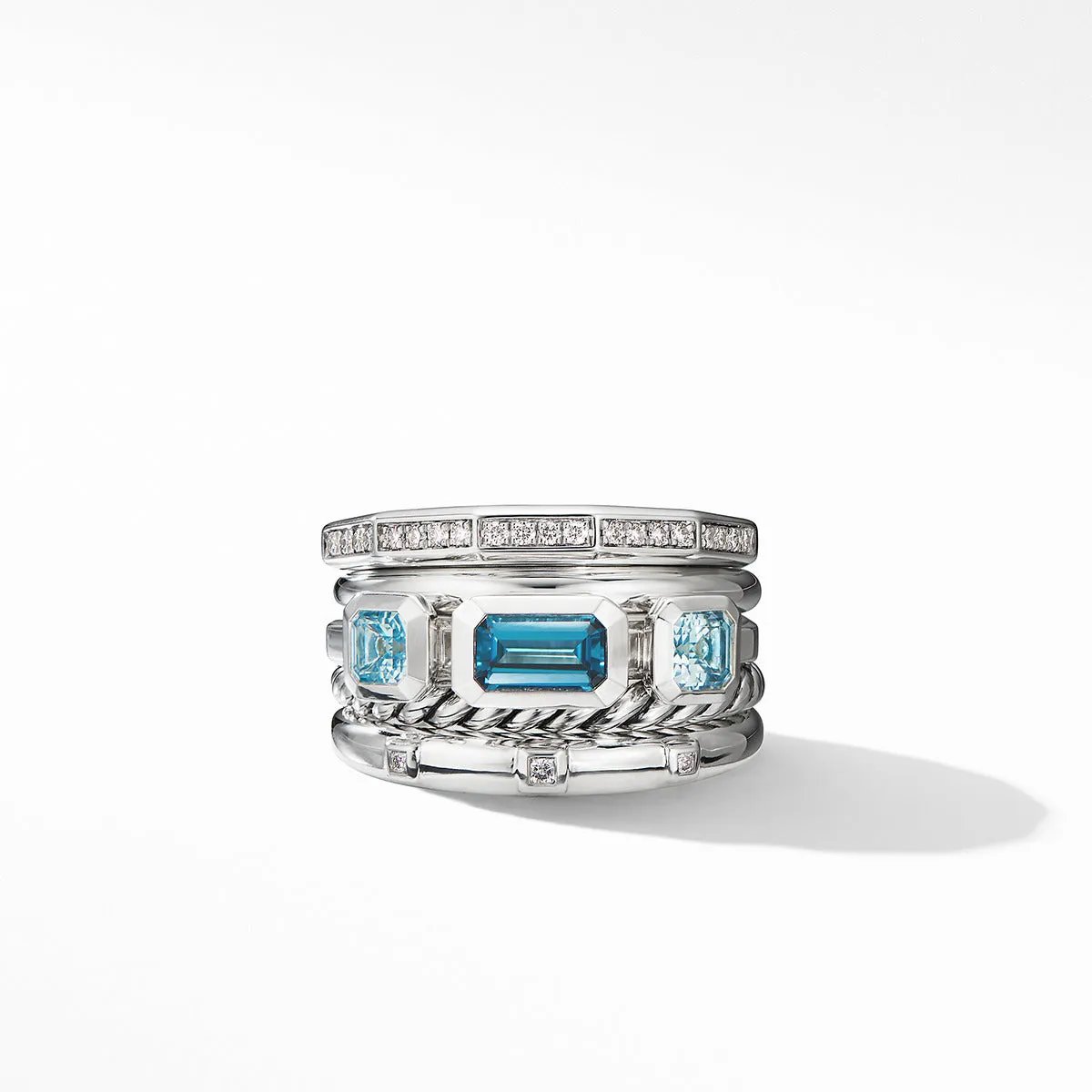 Stax Five Row Ring in Sterling Silver with Hampton Blue Topaz and Pave Diamonds