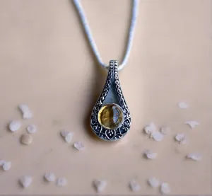 Sterling Silver Cabochon Round Citrine Pendant