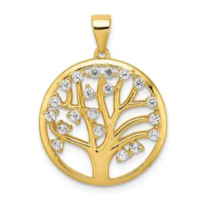 Sterling Silver Gold Plated Created White Sapphire Tree Of Life Pendant