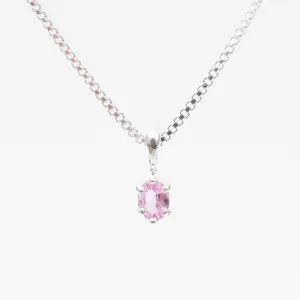 Sterling Silver Oval Claw Set Pink Sapphire Necklace