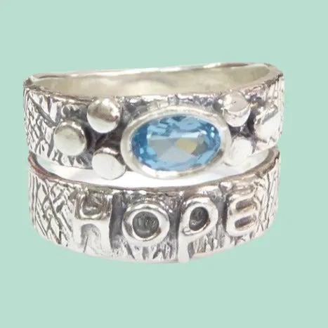 Sterling Silver ring for woman, HOPE ring , Blue topaz ring boho-chic band