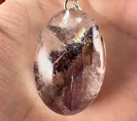 SUPER SEVEN QUARTZ Crystal Pendant - Sterling Silver, Oval - Fine Jewelry, Healing Crystals and Stones, 54124