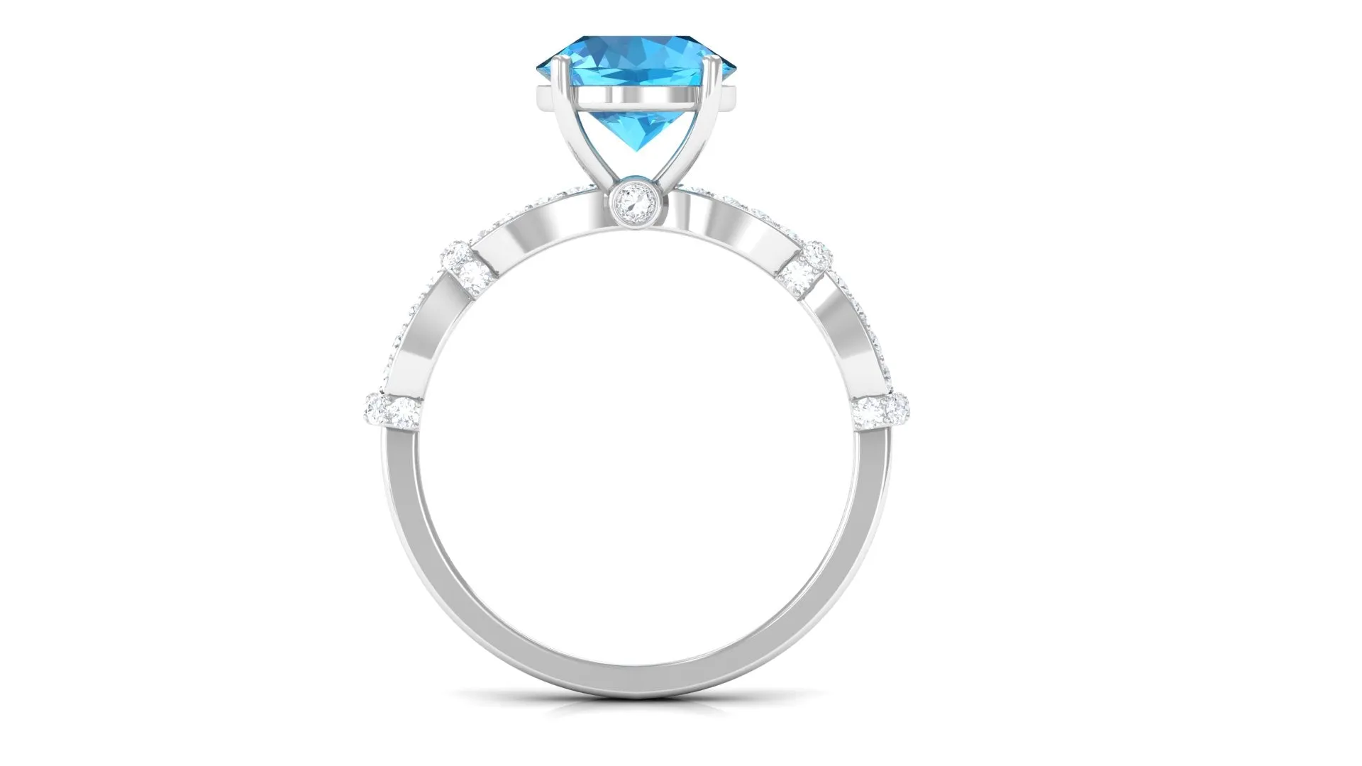 Swiss Blue Topaz and Diamond Solitaire Engagement Ring with Criss Cross Shank