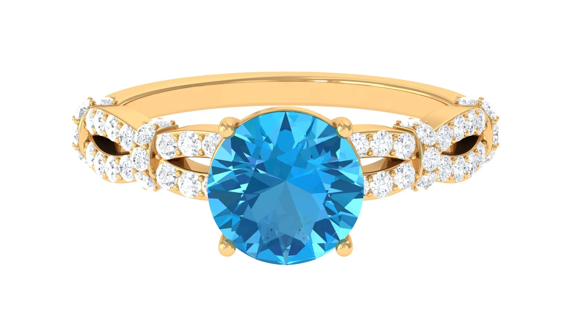 Swiss Blue Topaz and Diamond Solitaire Engagement Ring with Criss Cross Shank