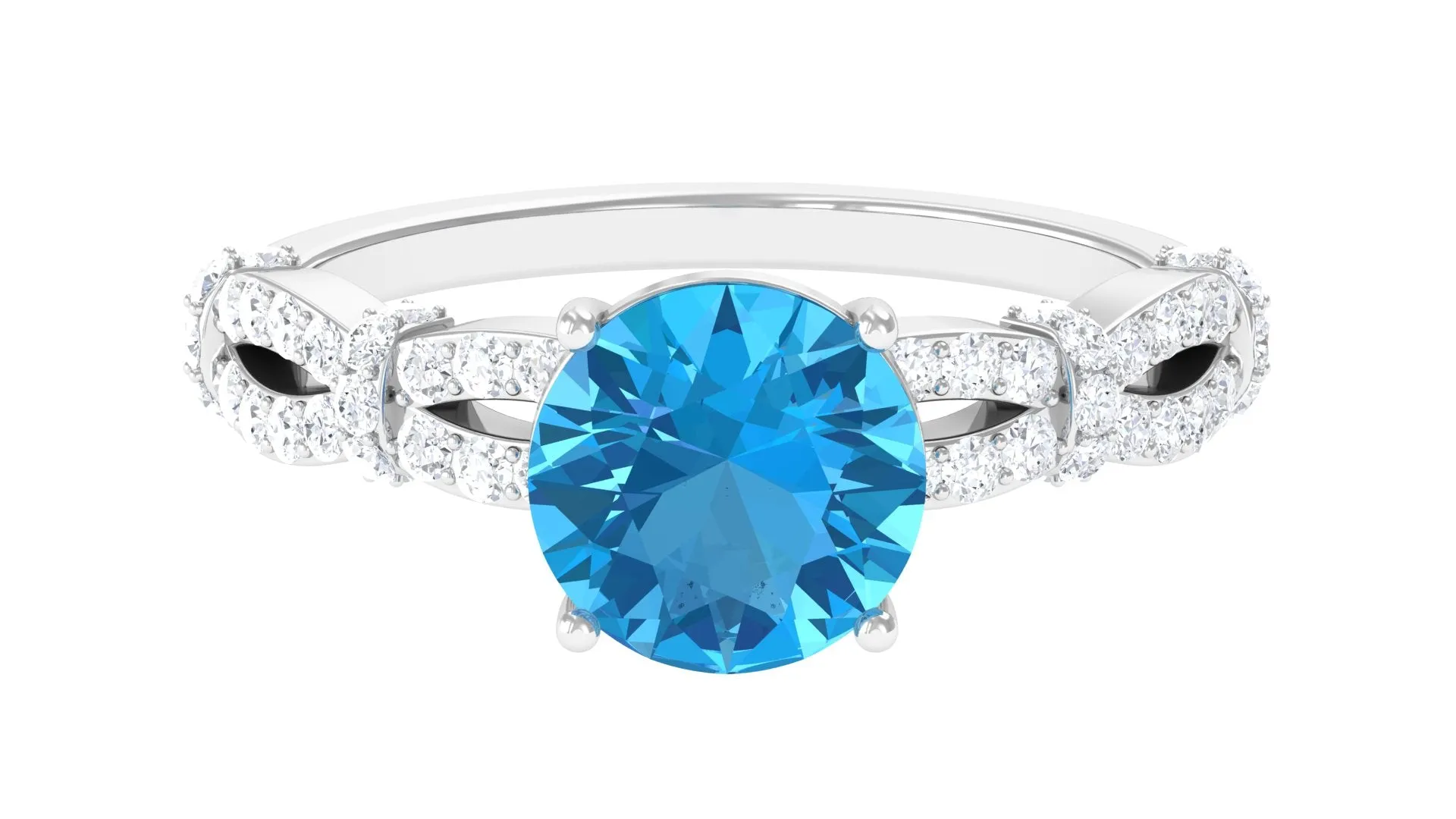 Swiss Blue Topaz and Diamond Solitaire Engagement Ring with Criss Cross Shank