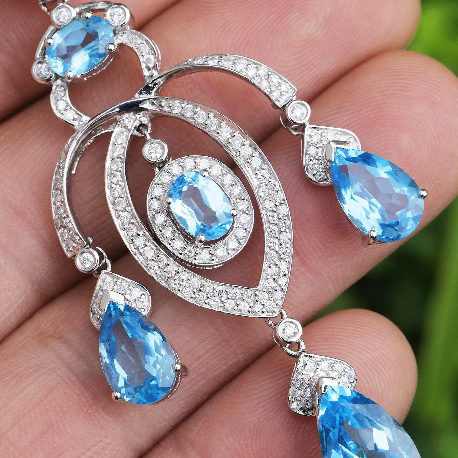 Swiss Blue Topaz Chandelier Pendant with Diamonds 18K 16.90ctw