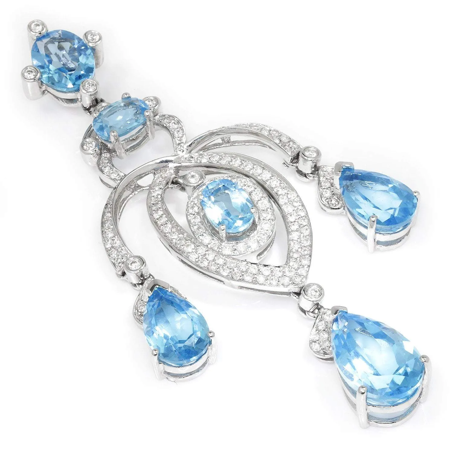 Swiss Blue Topaz Chandelier Pendant with Diamonds 18K 16.90ctw