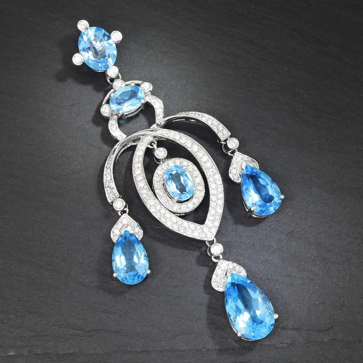 Swiss Blue Topaz Chandelier Pendant with Diamonds 18K 16.90ctw