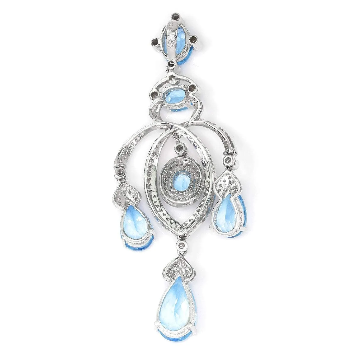 Swiss Blue Topaz Chandelier Pendant with Diamonds 18K 16.90ctw