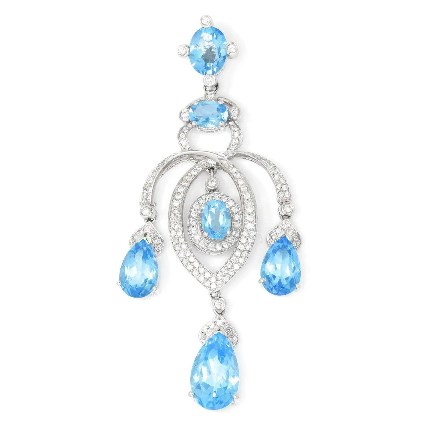 Swiss Blue Topaz Chandelier Pendant with Diamonds 18K 16.90ctw