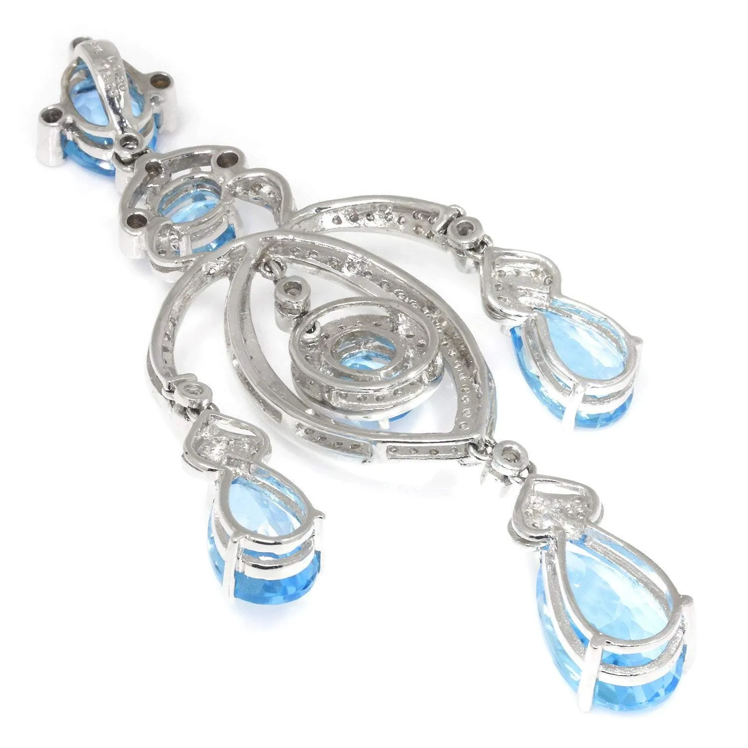 Swiss Blue Topaz Chandelier Pendant with Diamonds 18K 16.90ctw