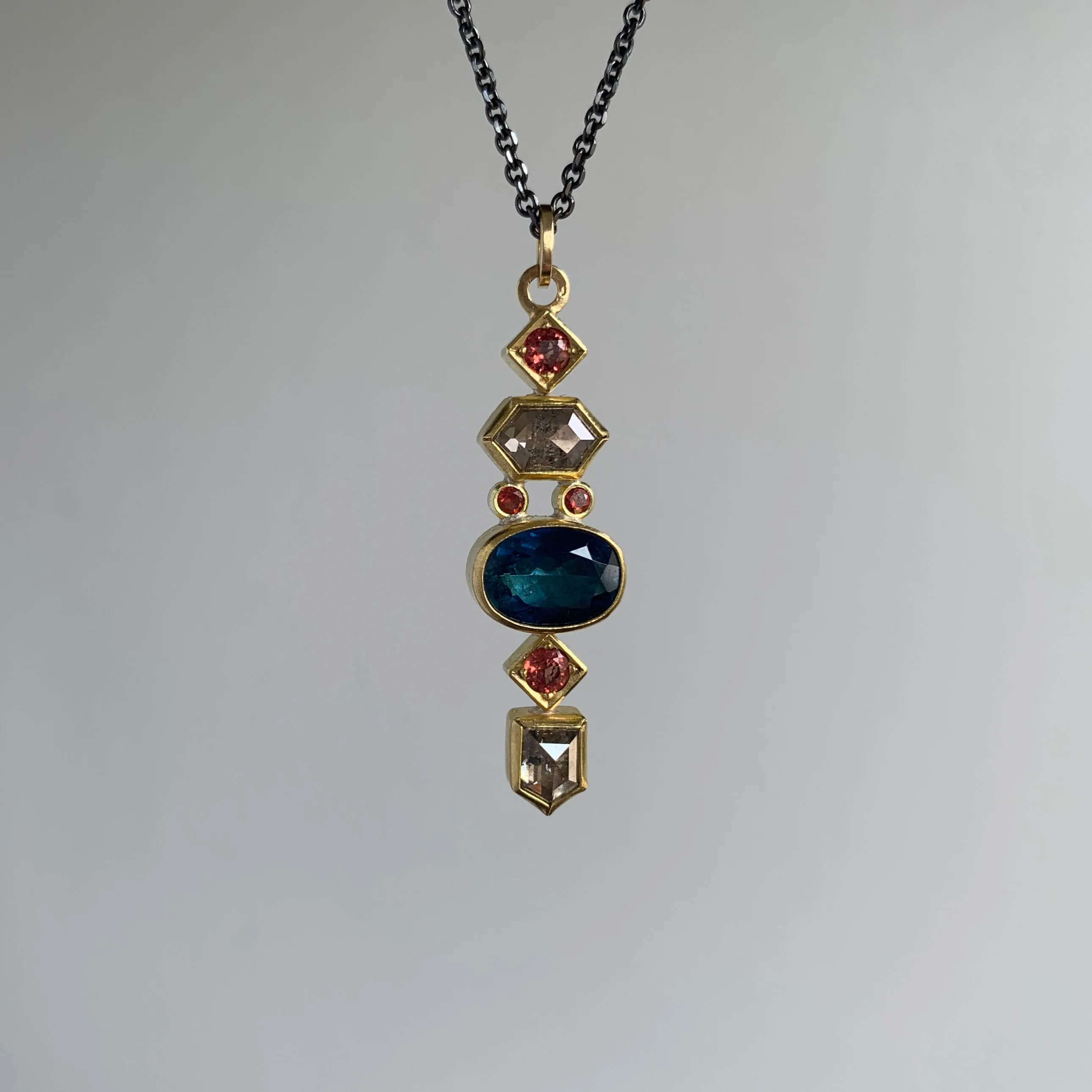 Tourmaline, Sapphire & Diamond Totem Pendant