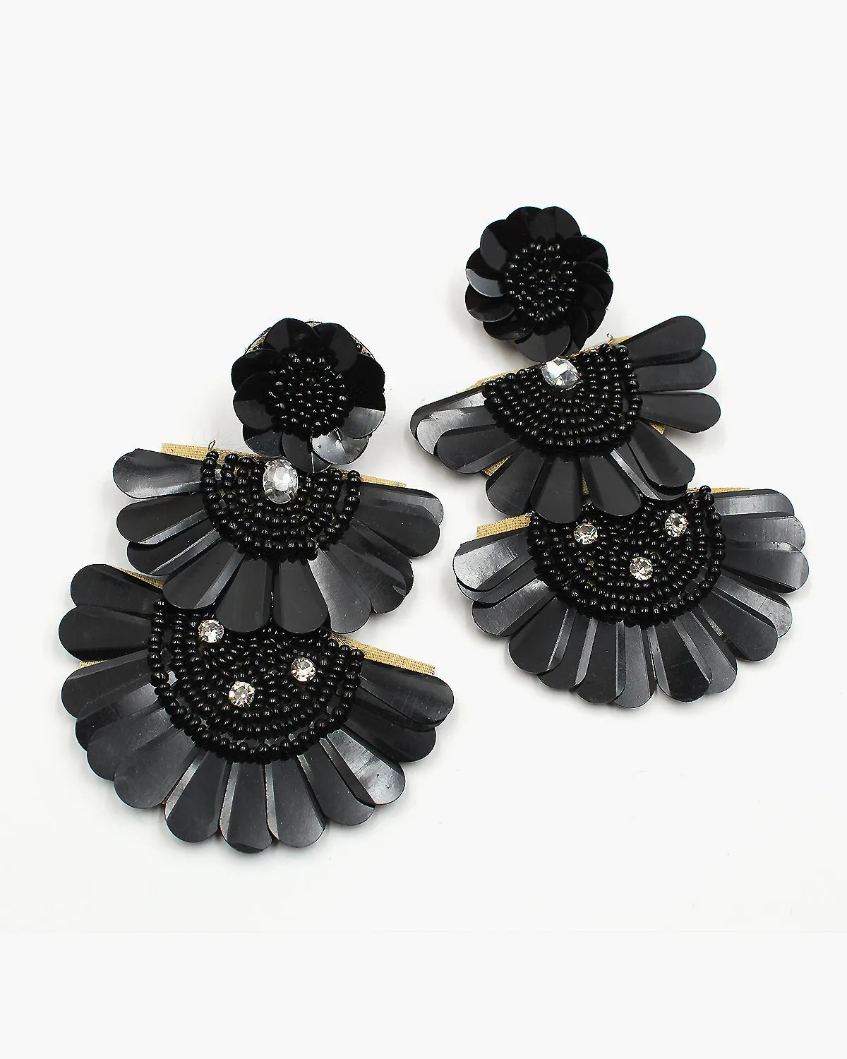 Triple Layered Beaded Statement Earrings