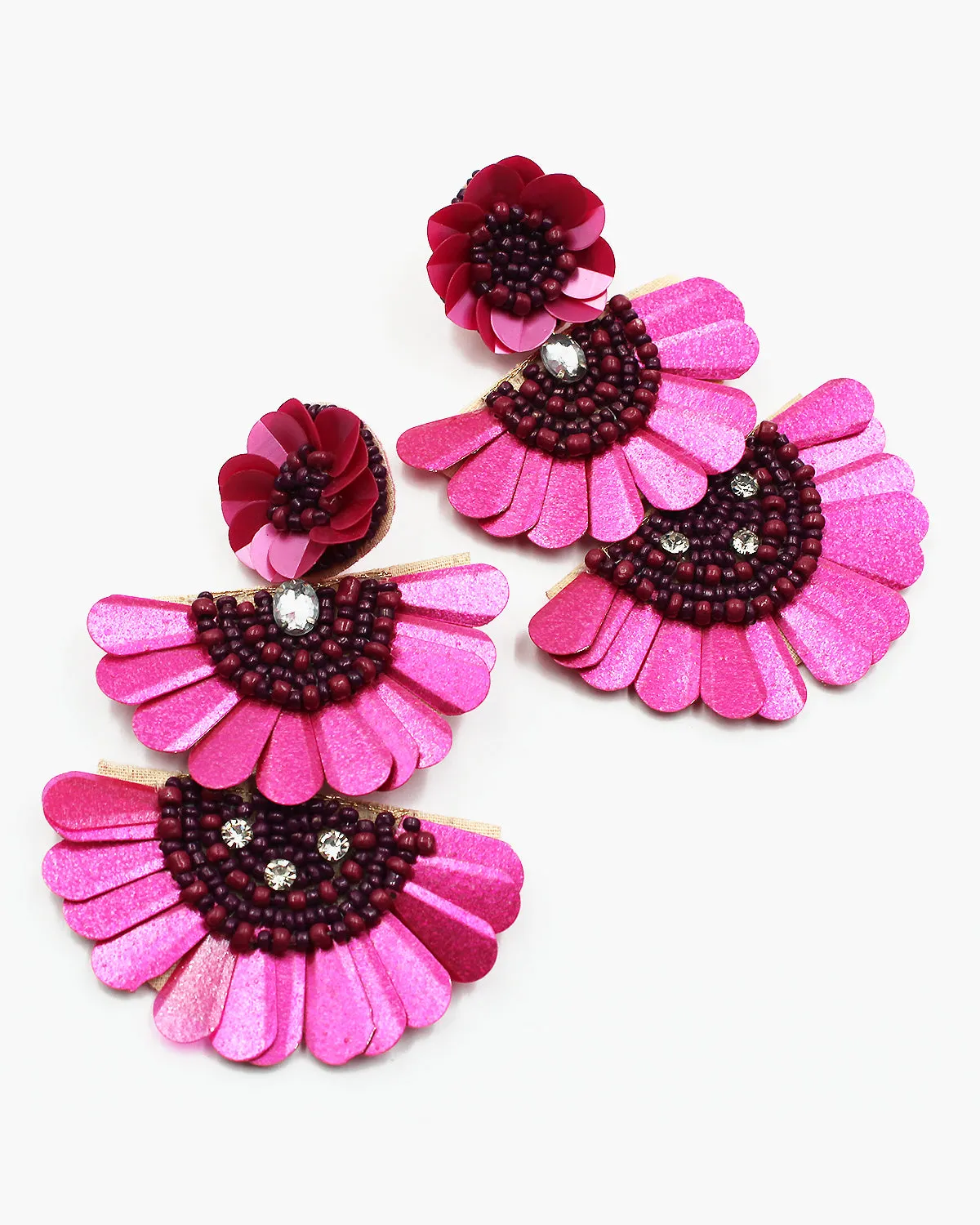 Triple Layered Beaded Statement Earrings