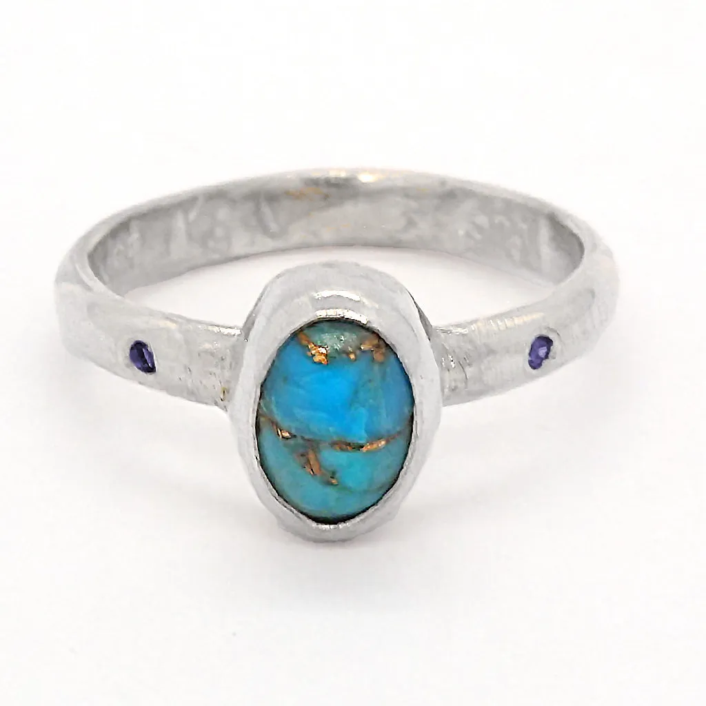 Turquoise & Blue Diamond Ring (size 6)