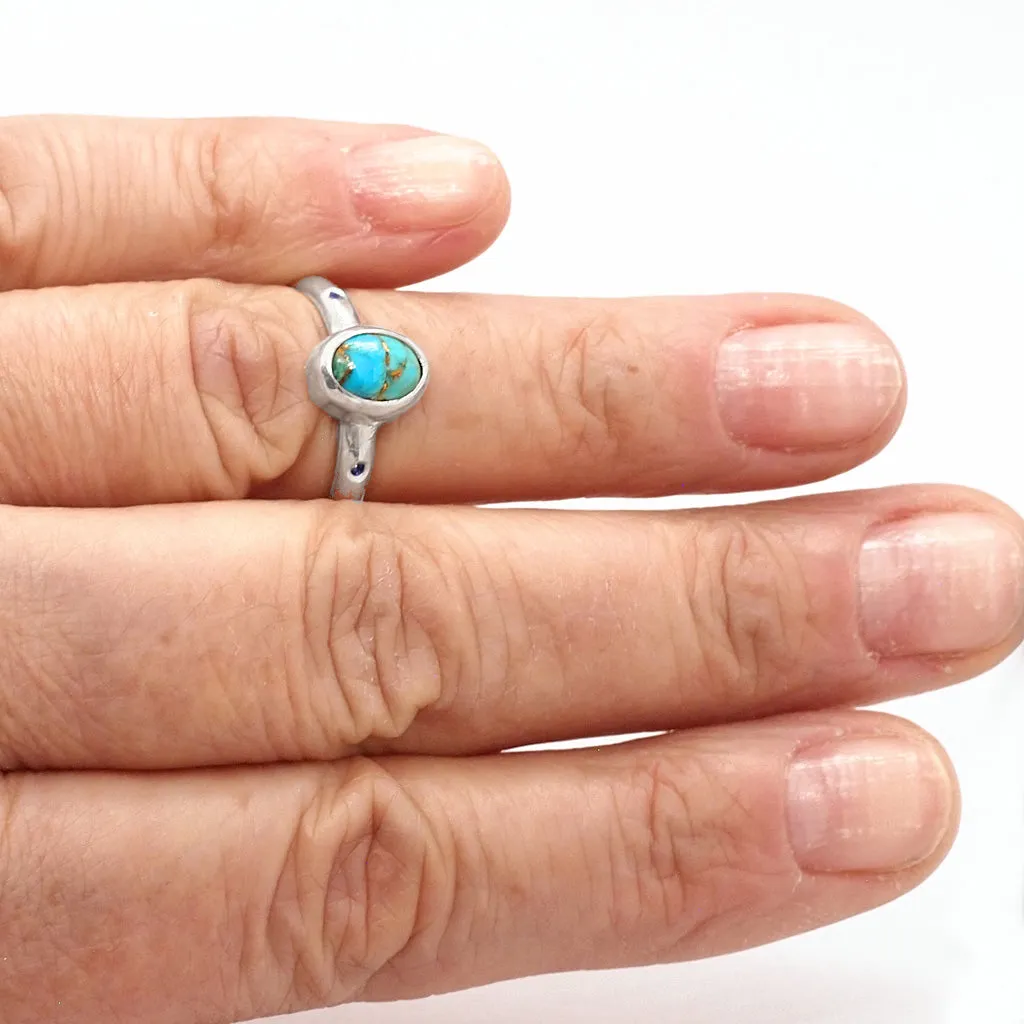 Turquoise & Blue Diamond Ring (size 6)