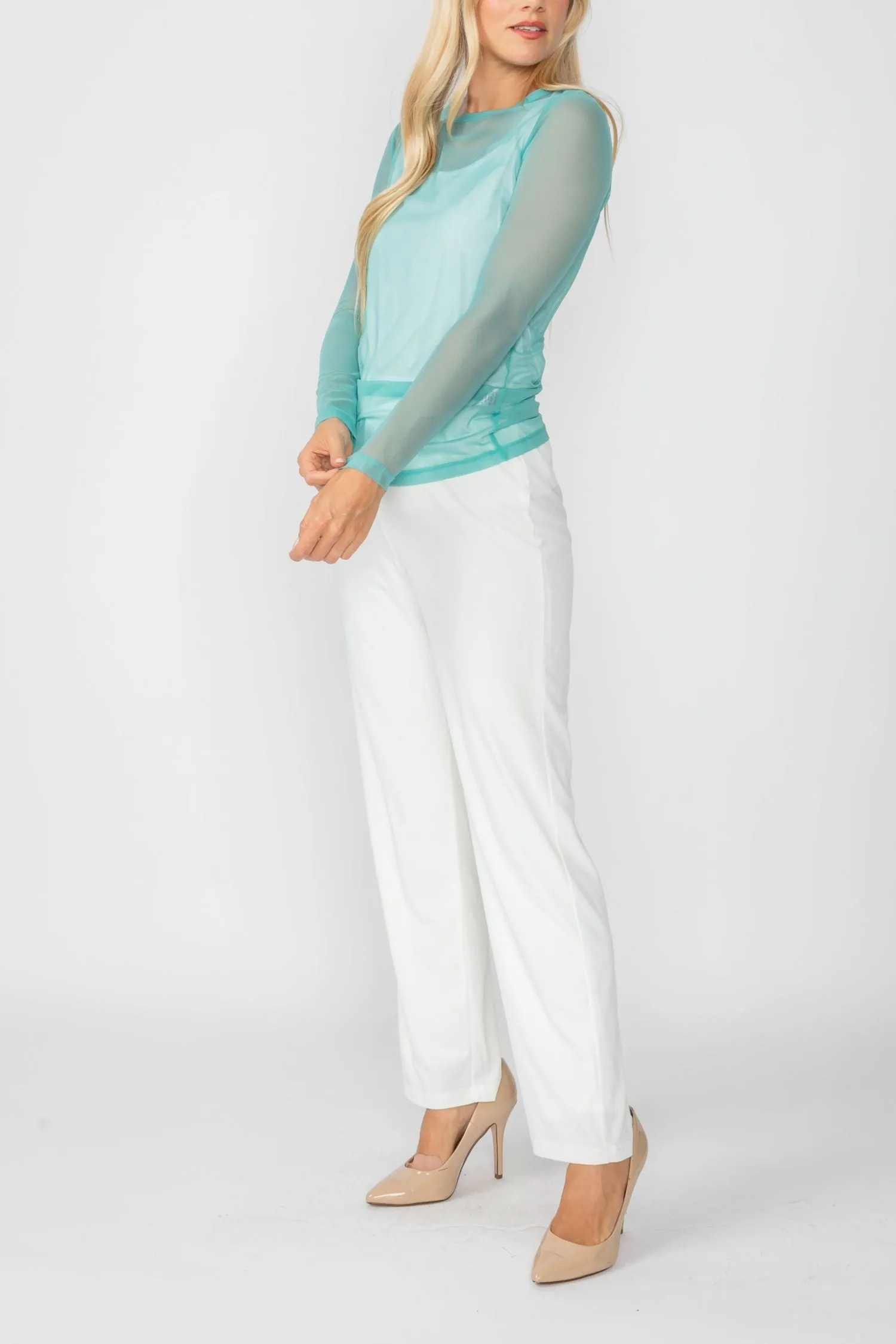 Turquoise Basic Mesh Long Sleeve Top