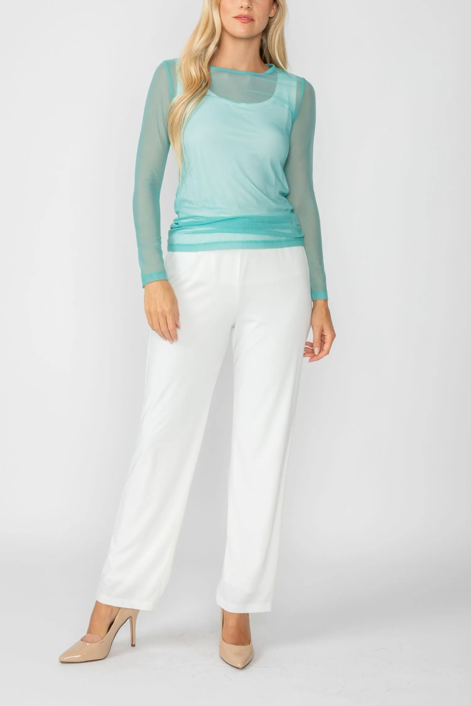 Turquoise Basic Mesh Long Sleeve Top