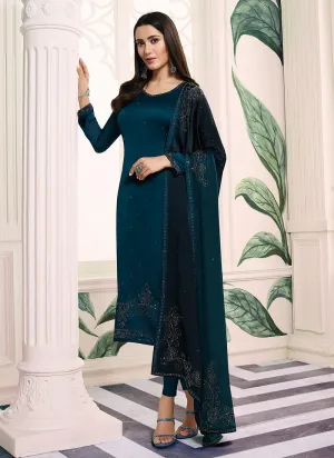 Turquoise Blue Embroidered Salwar Kameez Suit