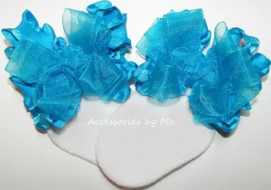 Turquoise Blue Organza Ruffle Bow Socks