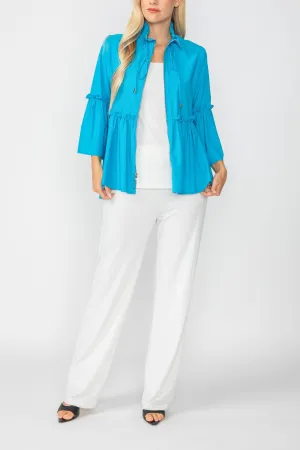 Turquoise High Stand Draw Cord Collar & Shirring Jacket