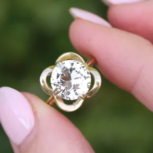 Vintage 6ct White Topaz in 9ct Floral Gold Setting, 9ct Yellow Gold, size 9 or S