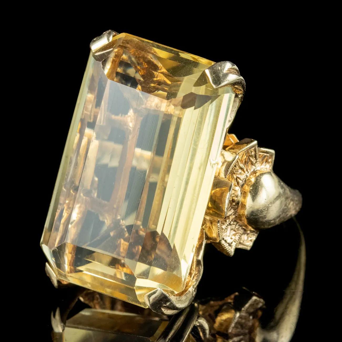 Vintage Citrine Cocktail Ring 50ct Emerald Cut Citrine