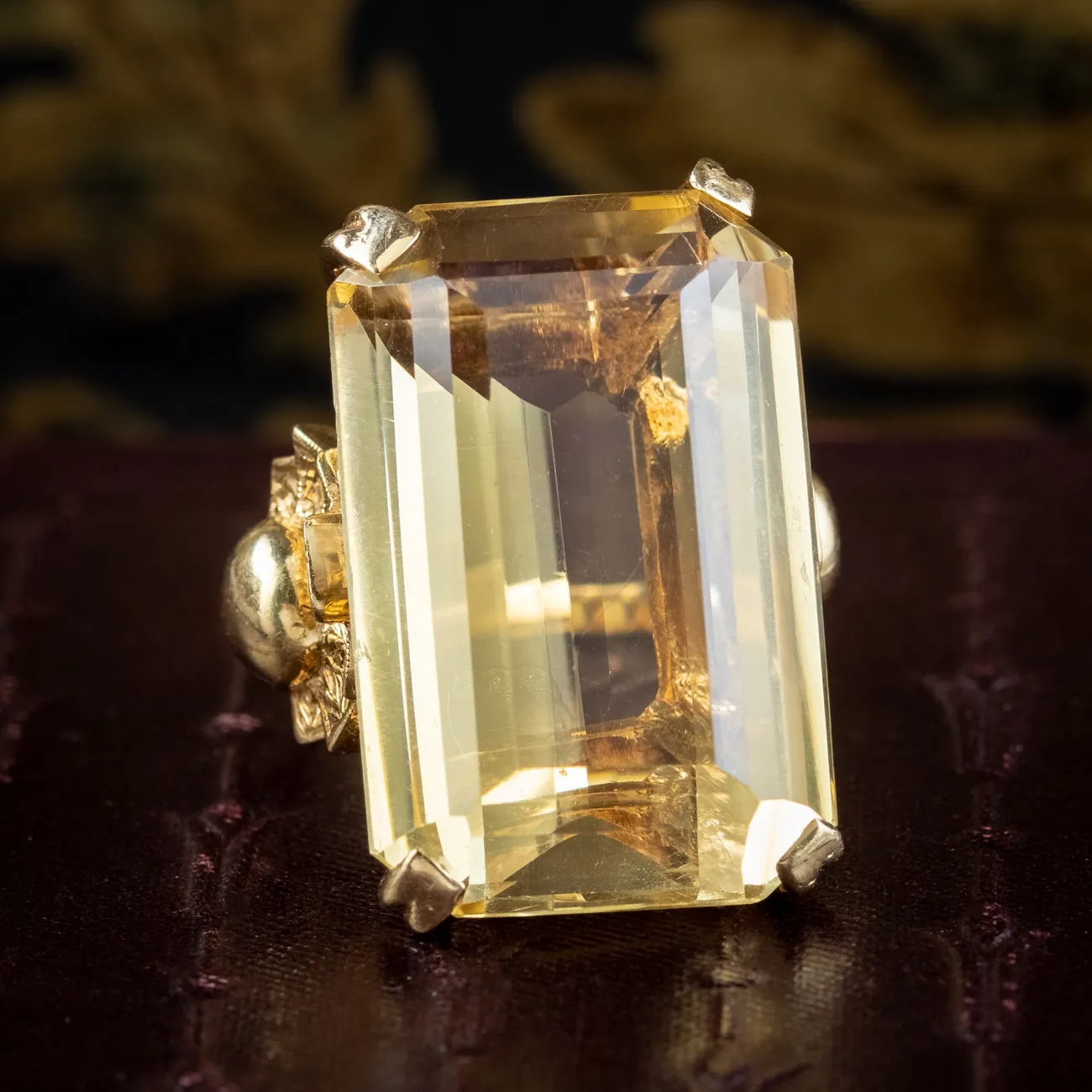 Vintage Citrine Cocktail Ring 50ct Emerald Cut Citrine