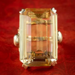 Vintage Citrine Cocktail Ring 50ct Emerald Cut Citrine