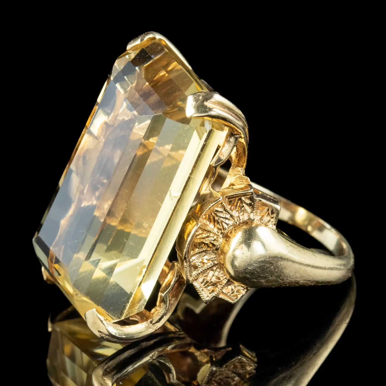 Vintage Citrine Cocktail Ring 50ct Emerald Cut Citrine