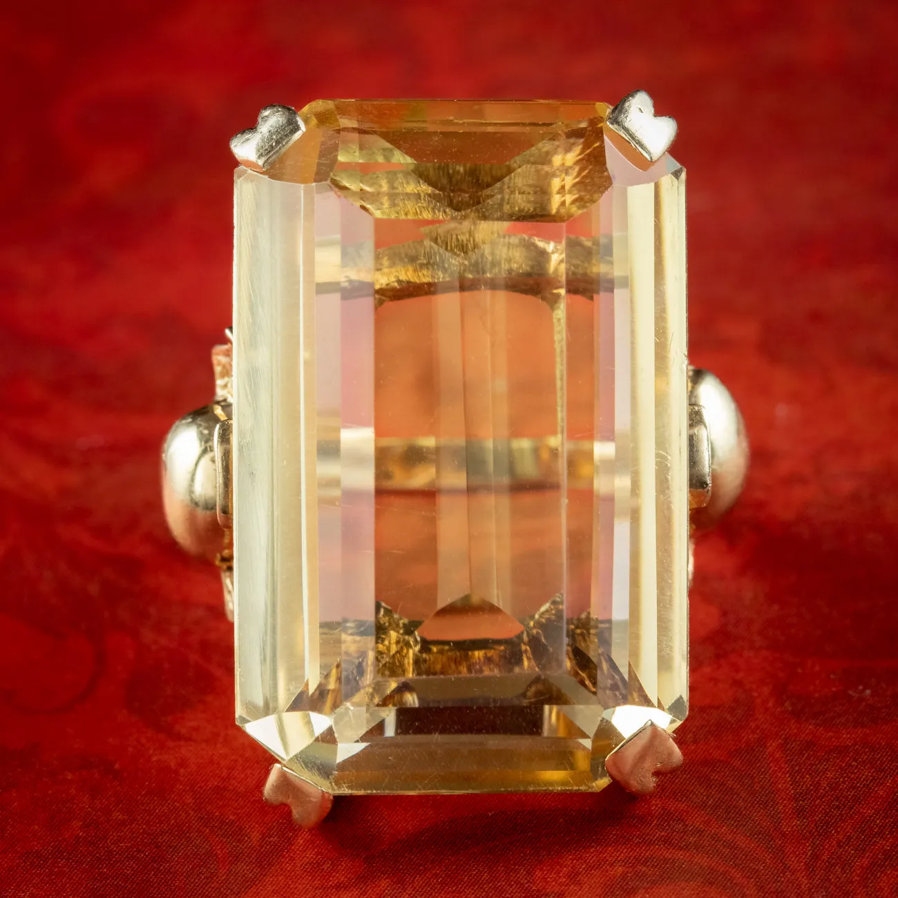 Vintage Citrine Cocktail Ring 50ct Emerald Cut Citrine