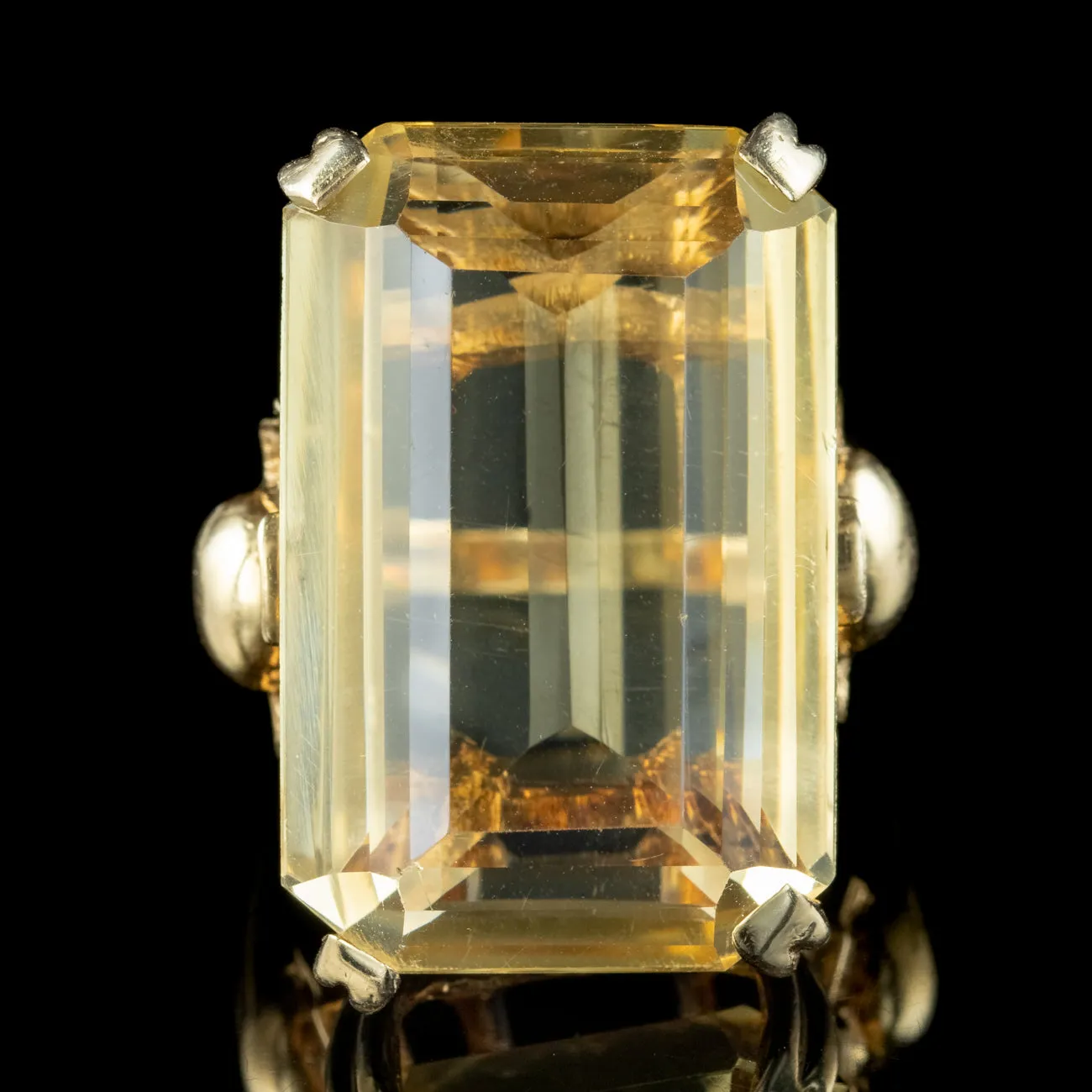 Vintage Citrine Cocktail Ring 50ct Emerald Cut Citrine