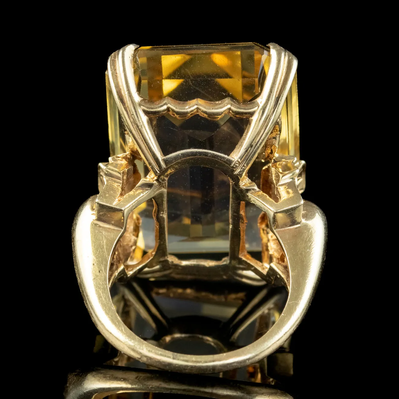 Vintage Citrine Cocktail Ring 50ct Emerald Cut Citrine