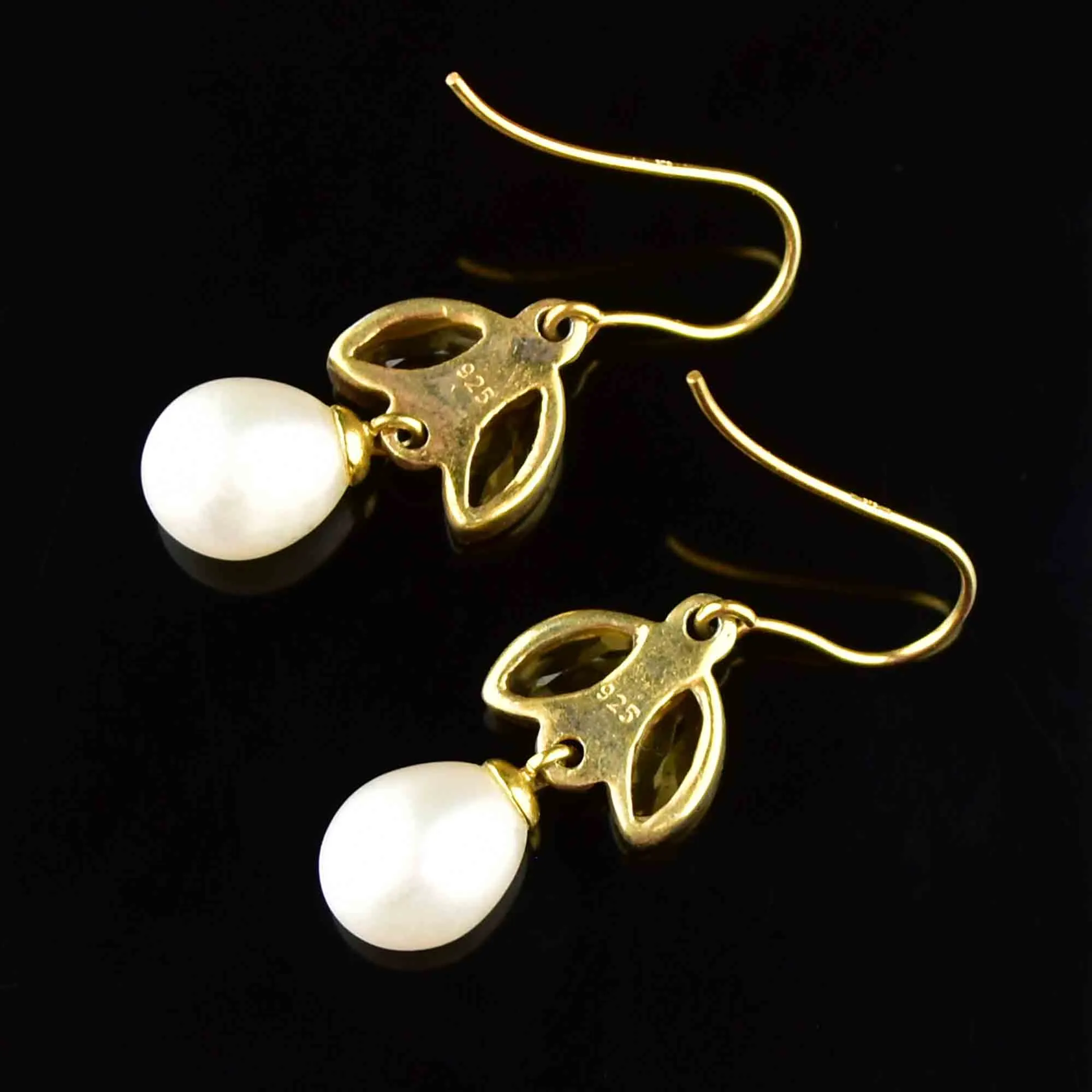 Vintage Gold Citrine Baroque Pearl Flower Earrings