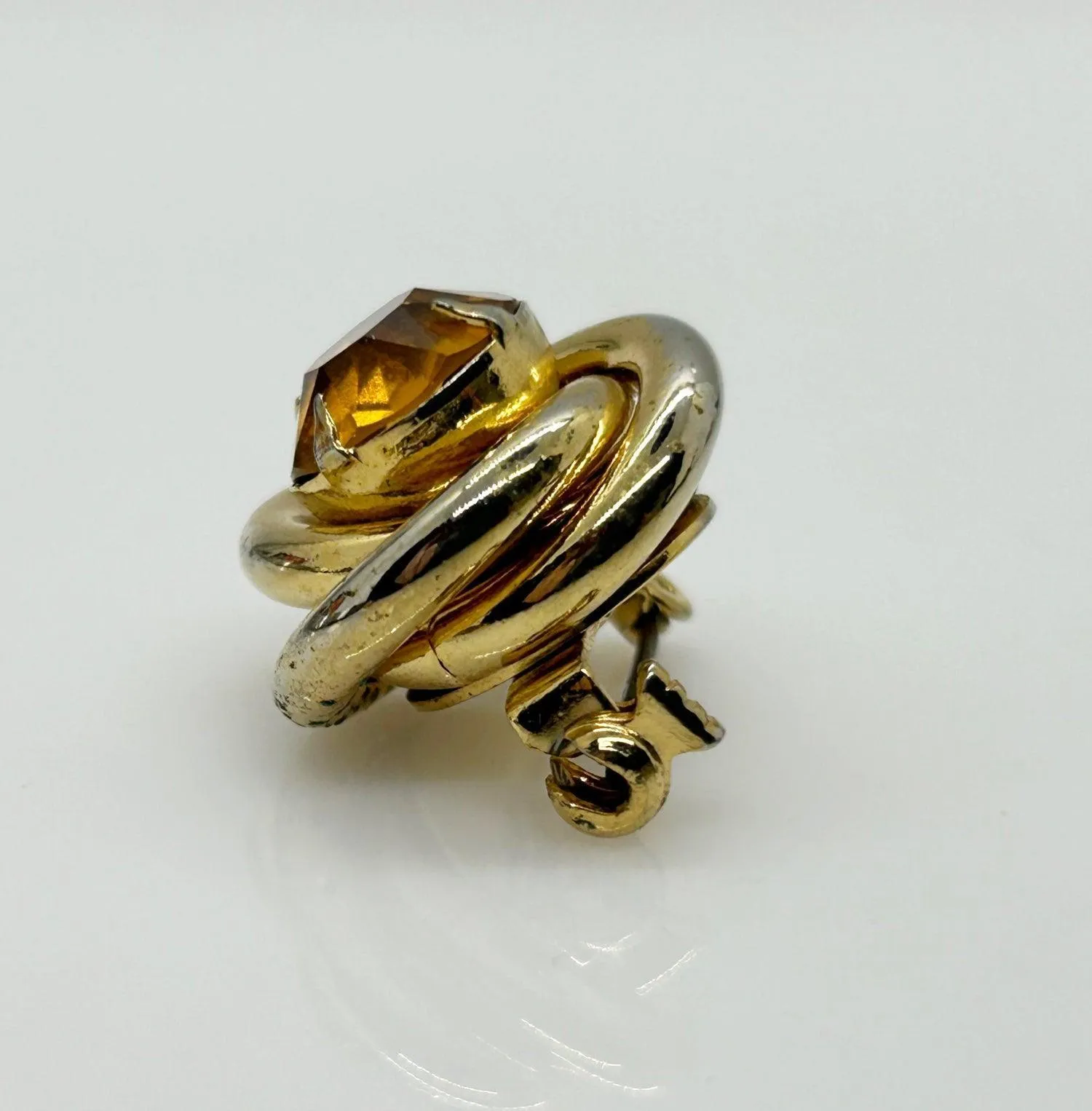 Vintage Gold Knot Pin with Golden Sparkling Center