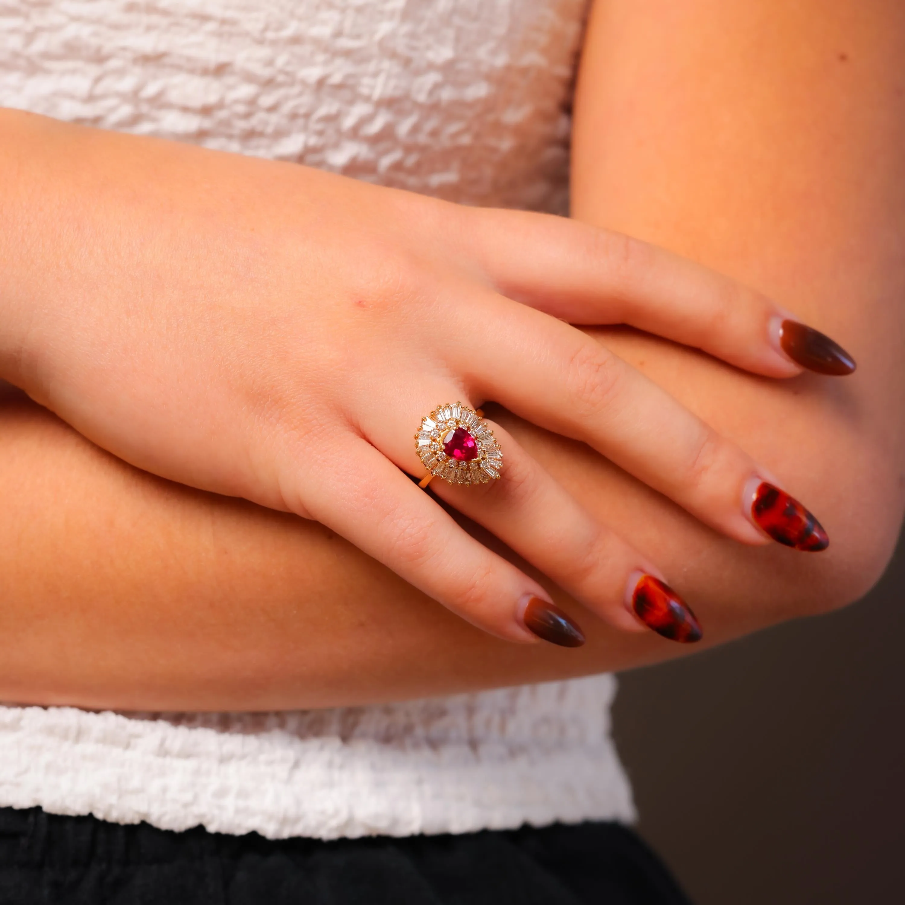 Vintage ruby diamond 18k yellow gold cocktail ring