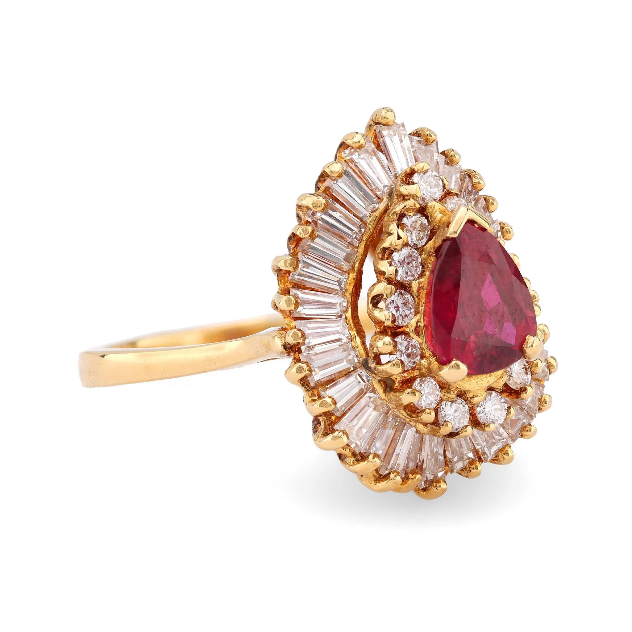 Vintage ruby diamond 18k yellow gold cocktail ring