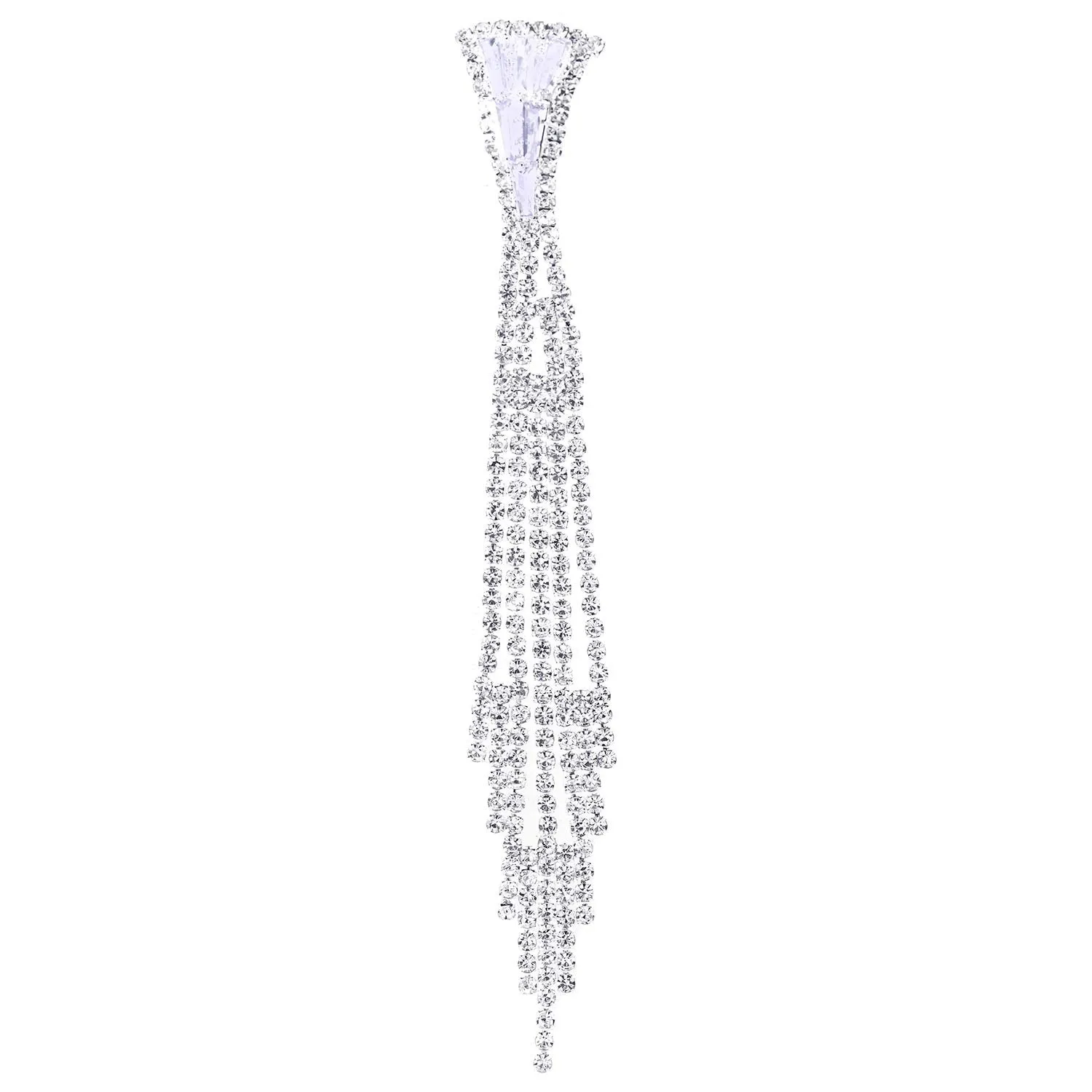 Wedding Rhinestone Crystal Cluster Long Chain Tassel Waterfall Dangle Statement Earrings, Sparkling