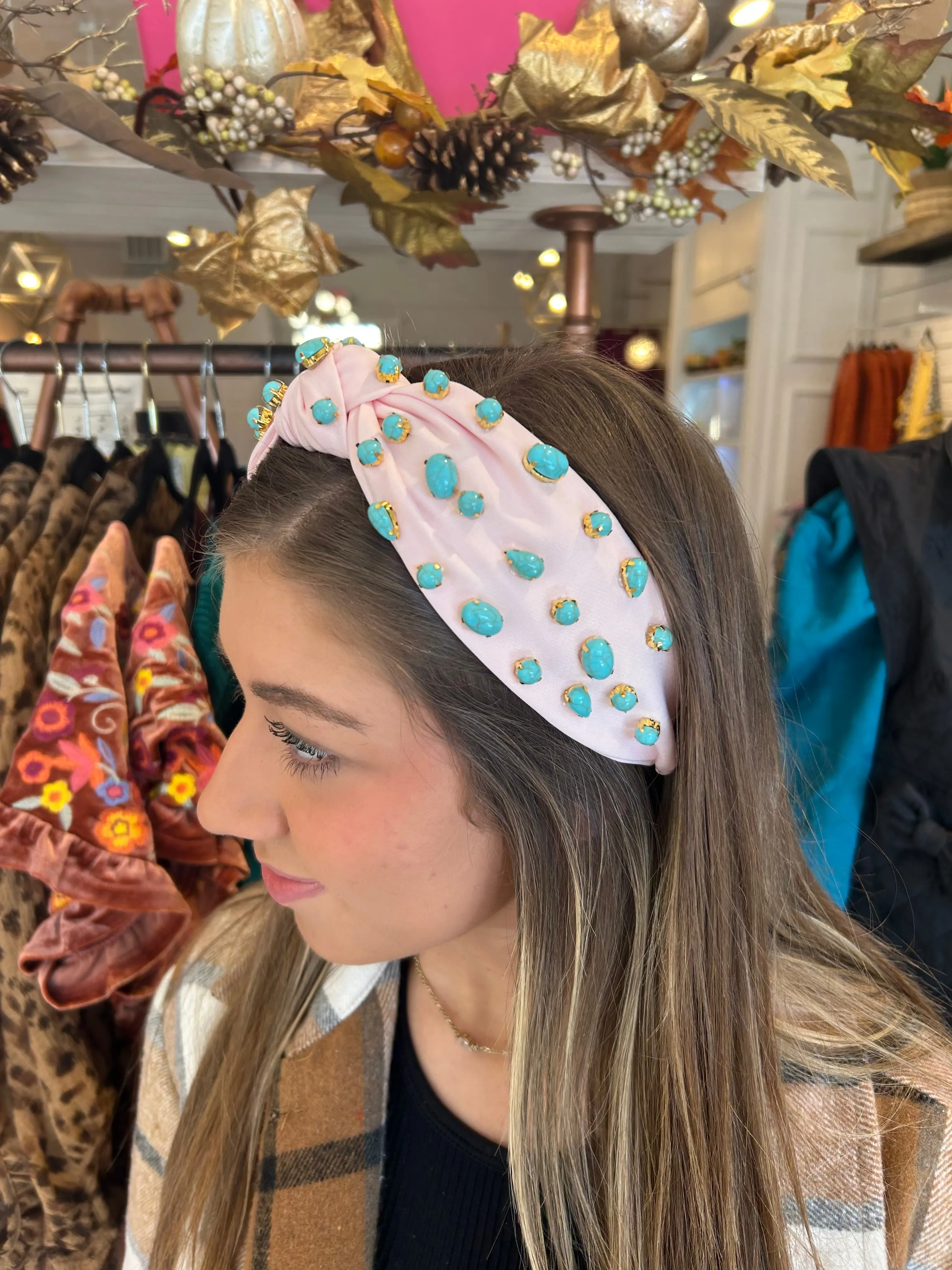 Western Turquoise Stone Knotted Pink Headband