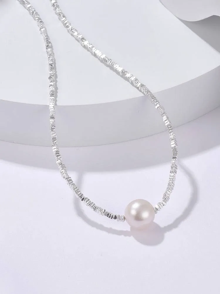 White Freshwater Pearl Silver Shards Pendant Necklace