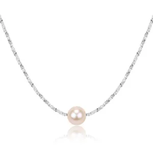 White Freshwater Pearl Silver Shards Pendant Necklace