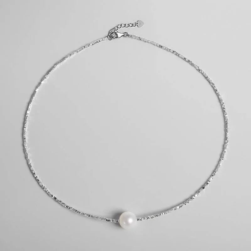 White Freshwater Pearl Silver Shards Pendant Necklace