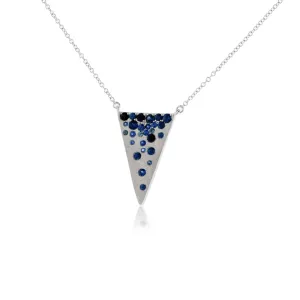 White Gold Satin Finish Flush Set Triangle Blue Sapphire Necklace