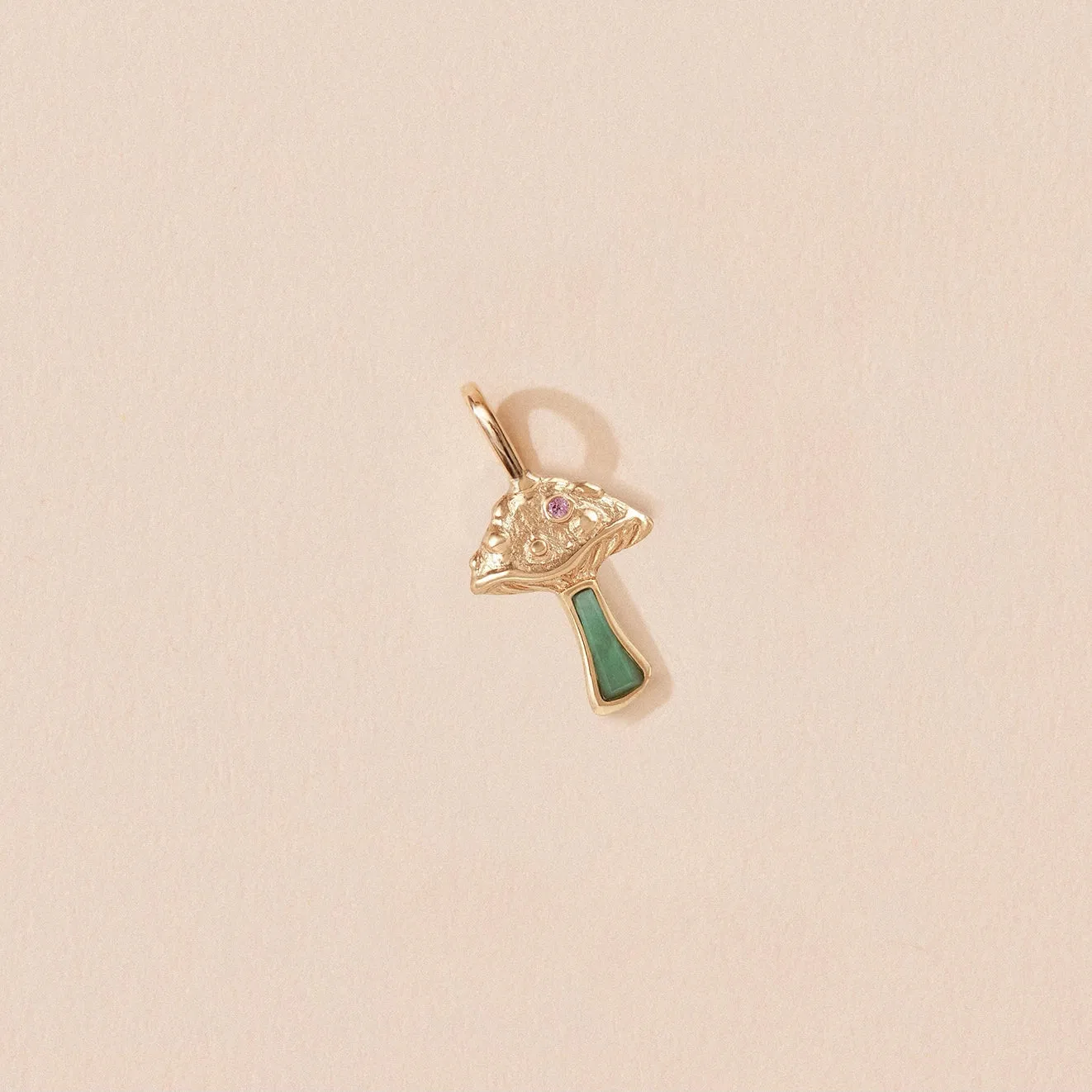 wild fortune mushroom charm - 10k yellow gold, chrysoprase